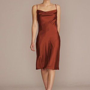 Midi Charmeuse Bridesmaid Rust Slip Satin Dress